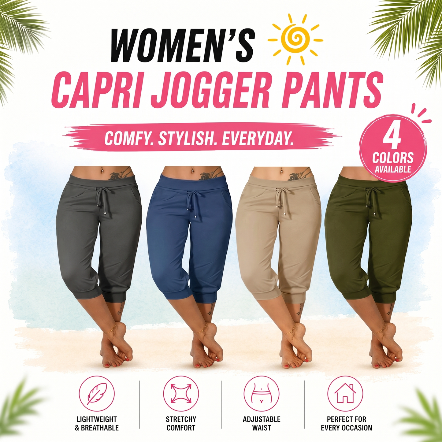 🔥Hot Summer Sale🔥Women’s Drawstring Capri Pants with Pockets for Casual Comfort Wear