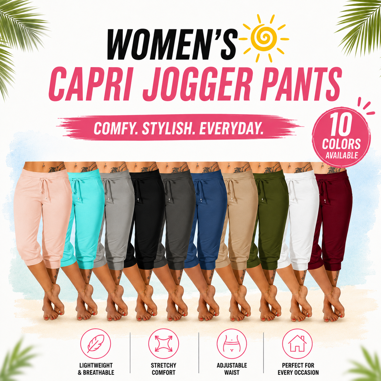 🔥Hot Summer Sale🔥Women’s Drawstring Capri Pants with Pockets for Casual Comfort Wear
