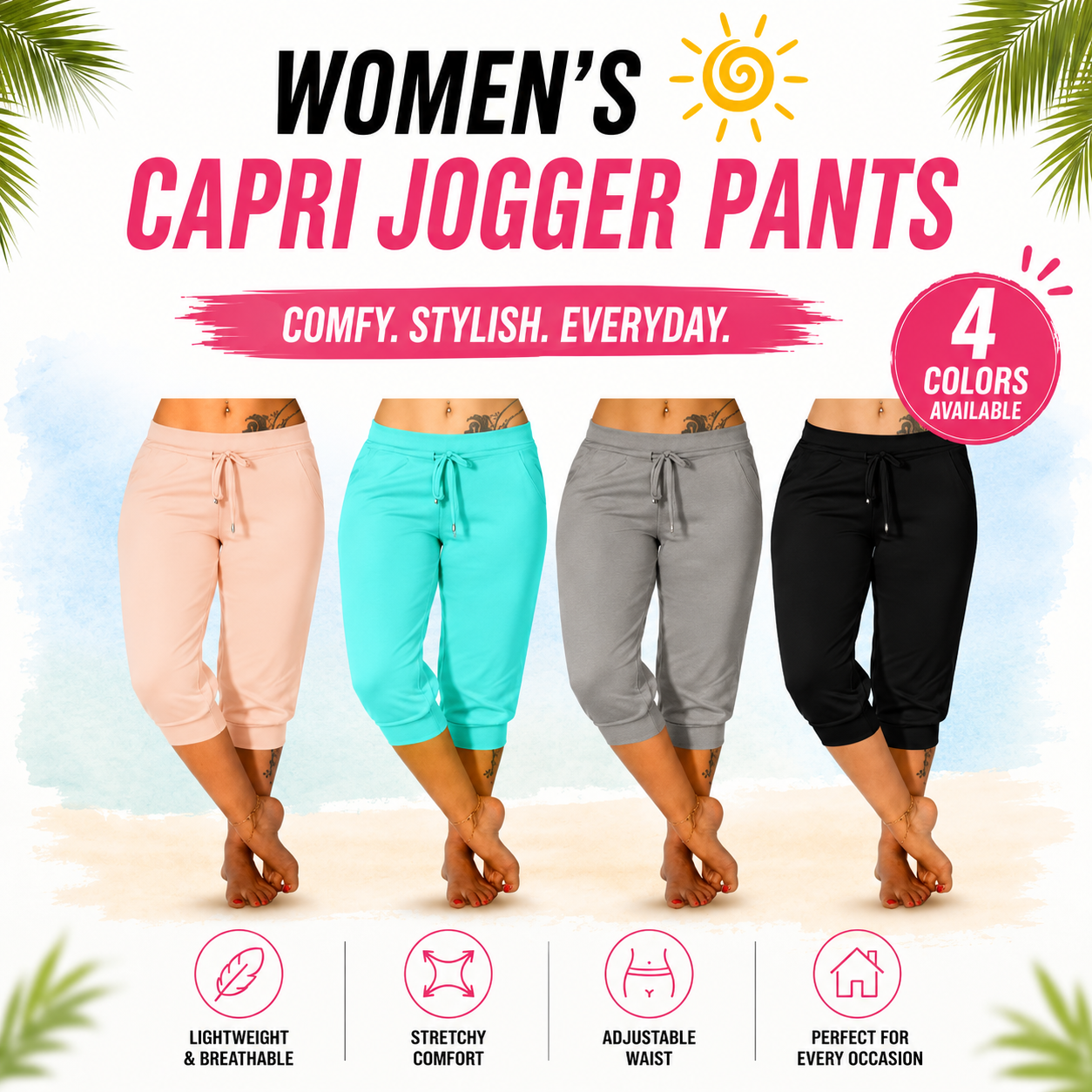🔥Hot Summer Sale🔥Women’s Drawstring Capri Pants with Pockets for Casual Comfort Wear