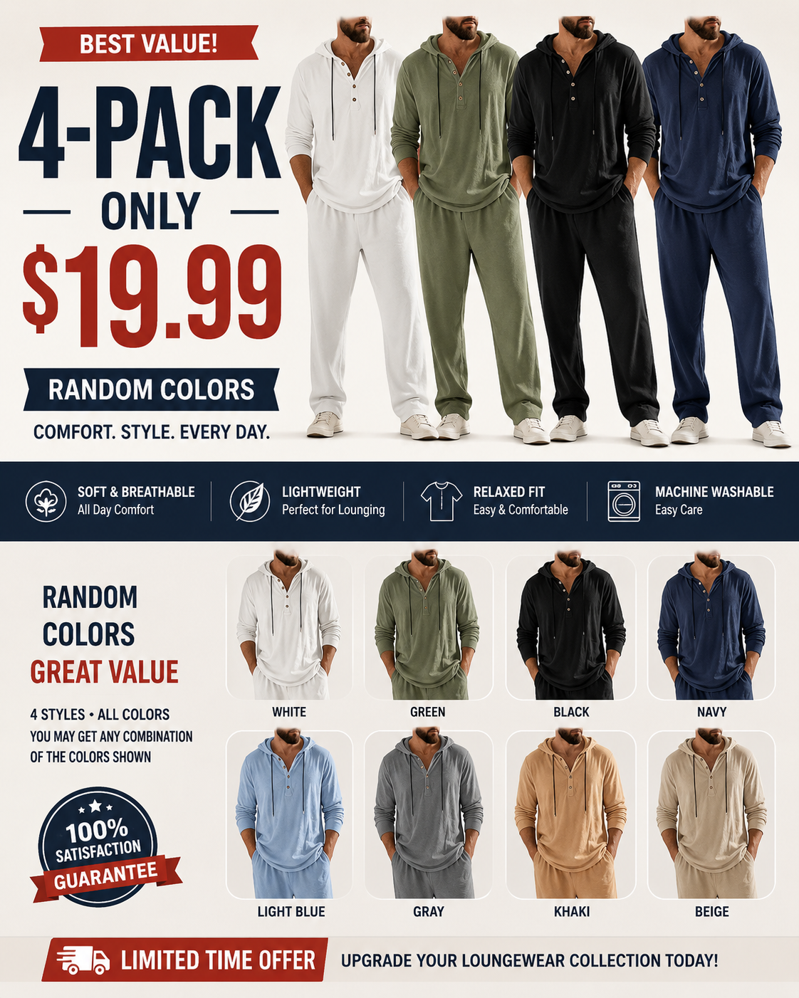 ⚡24.99-HOUR FLASH SALE 🔥Linen Men's Hooded Casual Loose Top & Pants 2-Piece Set