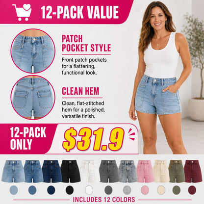 🔥Flash Sale⚡Light Blue Patch-Pocket Denim Shorts - 8/12 Pack Value Set