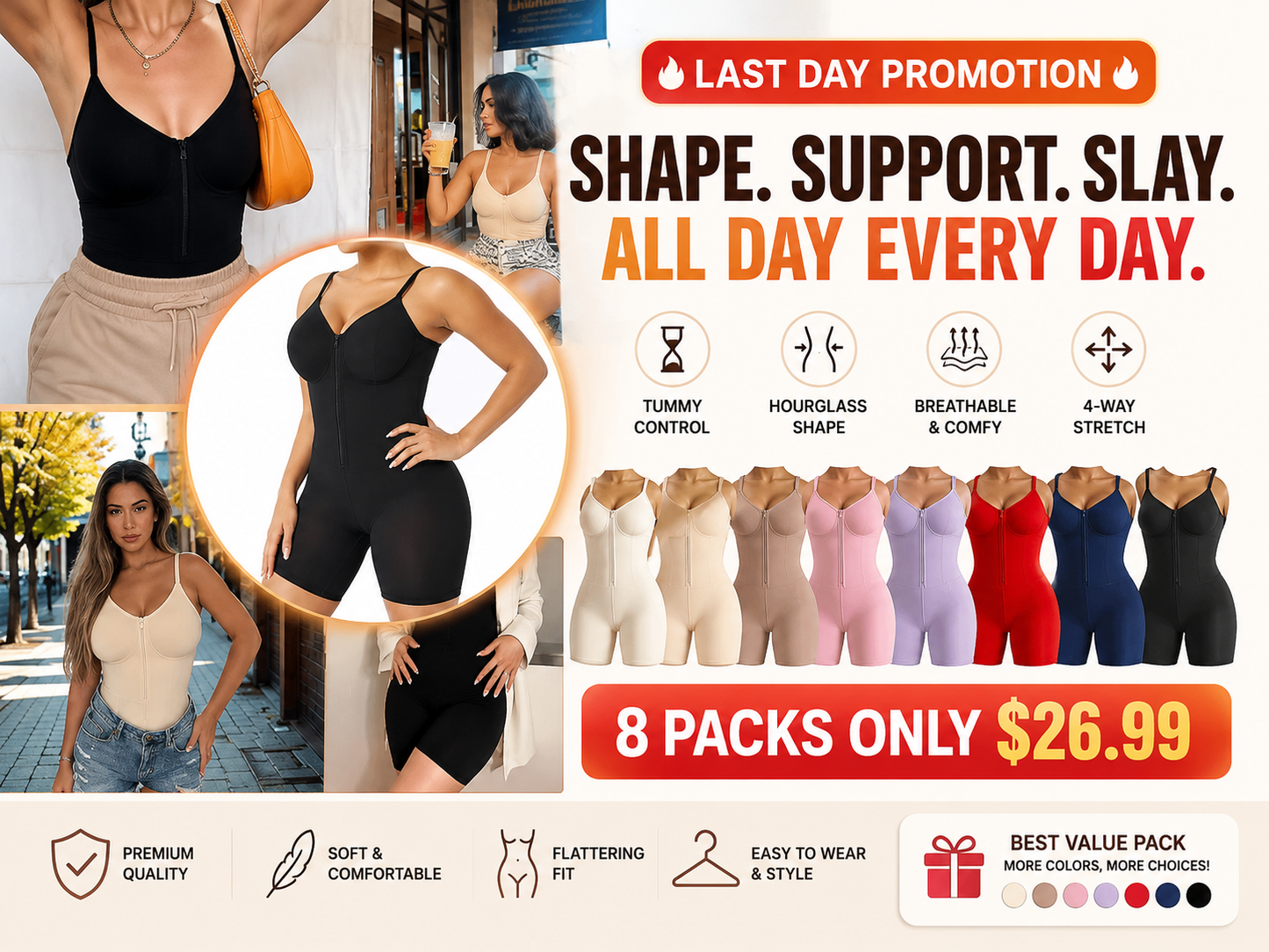 Shapewear for Women Tummy Control Bodysuits Zip-Up Comfort Ultra Stretch Fabric Customizable Fit Breathable Mesh Design Comfortable Fit