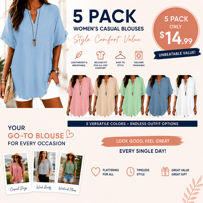 ⏰Final 3 hours 80% OFF🔥Women's Plain Short Sleeve Blouse, Casual Solid Color Top for Daily Wear, Ladies Clothes for All Seasons