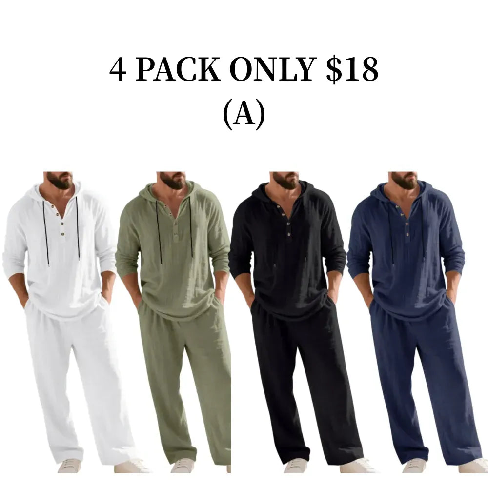 ⚡24.99-HOUR FLASH SALE 🔥Linen Men's Hooded Casual Loose Top & Pants 2-Piece Set