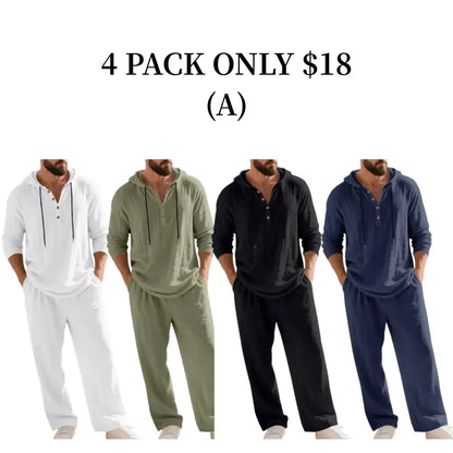 ⚡24.99-HOUR FLASH SALE 🔥Linen Men's Hooded Casual Loose Top & Pants 2-Piece Set