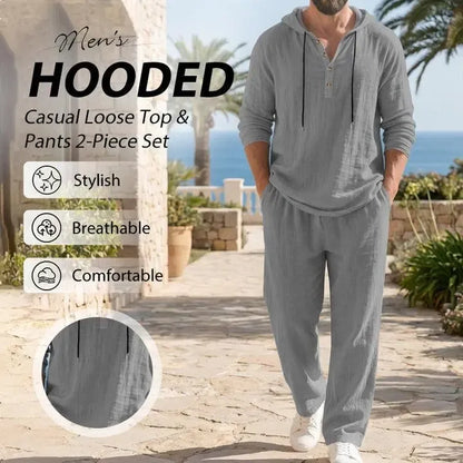 ⚡24.99-HOUR FLASH SALE 🔥Linen Men's Hooded Casual Loose Top & Pants 2-Piece Set