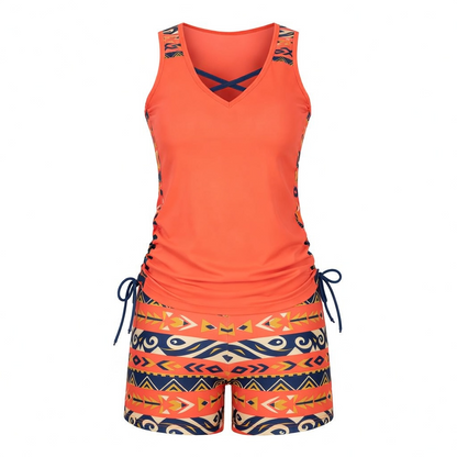 ⏰LAST DAY 90% OFF - Women's 2-Piece Tummy Control Tankini Set with Built-In Bra – Flattering Boho Swimwear with Shorts