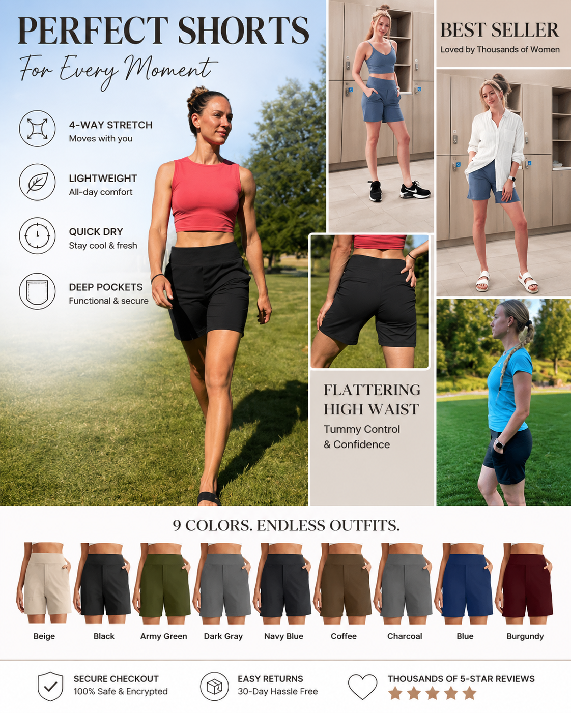 Women's Athletic Shorts High Waisted Running Yoga Shorts Summer Casual Burmuda Shorts with Pockets Activewear